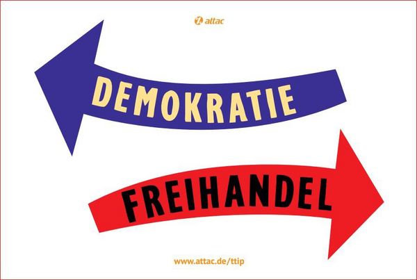 Fahne "Freihandel vs. Demokratie" im Webshop bestellen