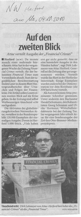 Dirk Lohmeyer ist zur Zeit Ansprechspartner für Attac-Herford und vertieft in die Financial Crimes