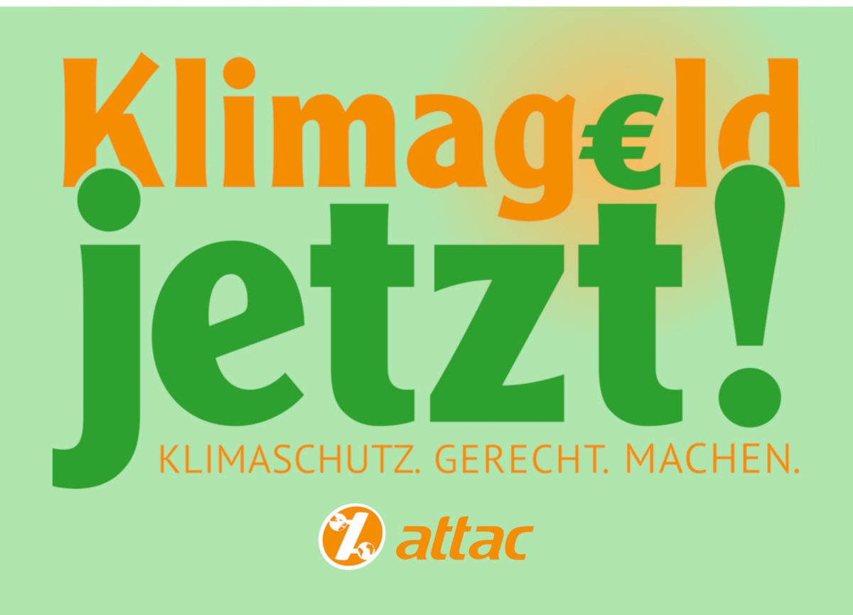 Vorderseite des Flyers mit dem Kampagnenlogo "Klimageld jetzt!"