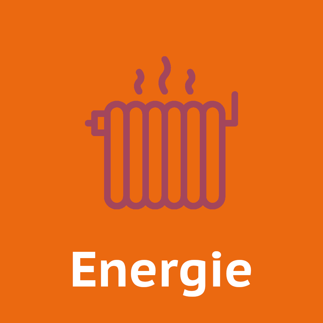 Icon einer Heizung unter der das Wort "Energie" steht