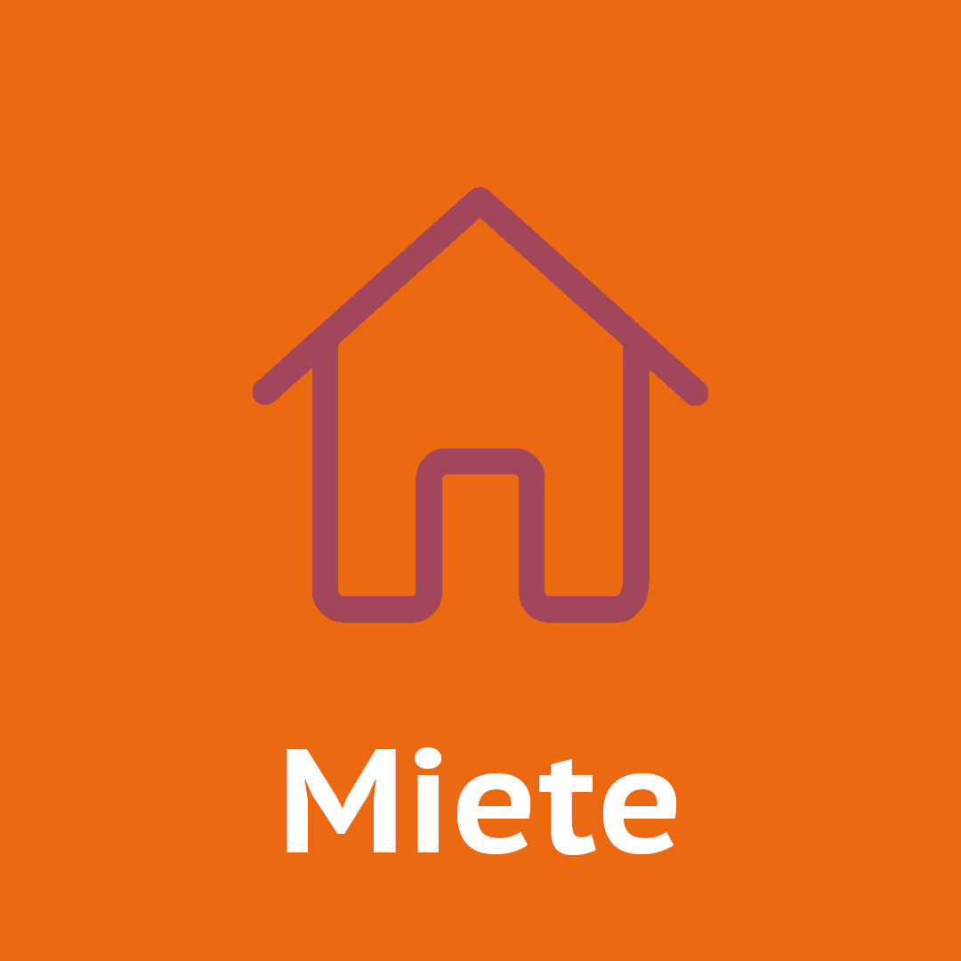 Icon eines Hauses, darunter steht das Wort "Miete"