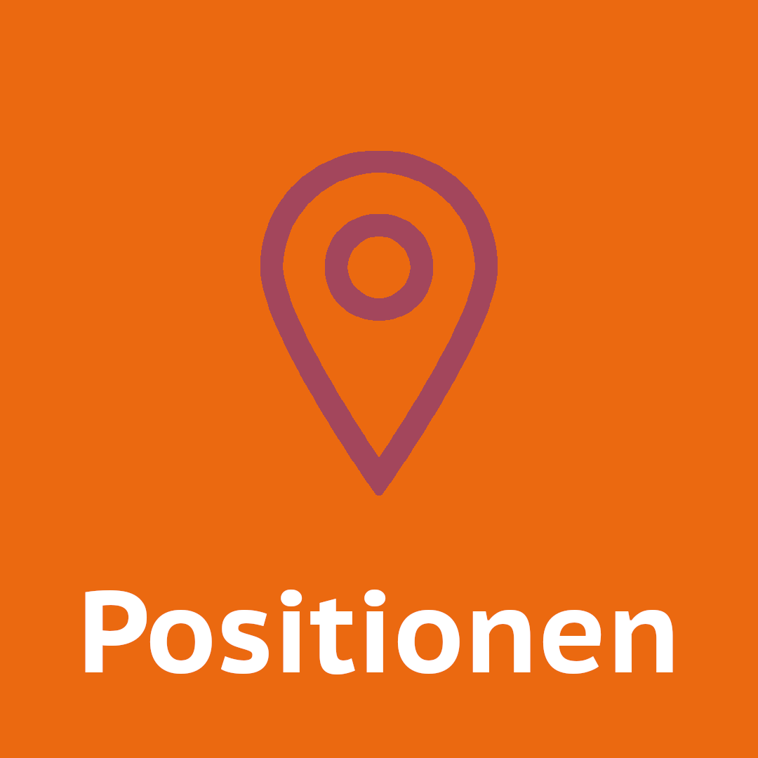 Icon einer Positionsmarkierung wie sie in Kartenprogramen verwendet wird, darunter steht das Wort "Positionen"