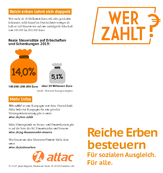 Bild des Flyers zur Erbschaftssteuer, die PDF des Flyers ist verlinkt.