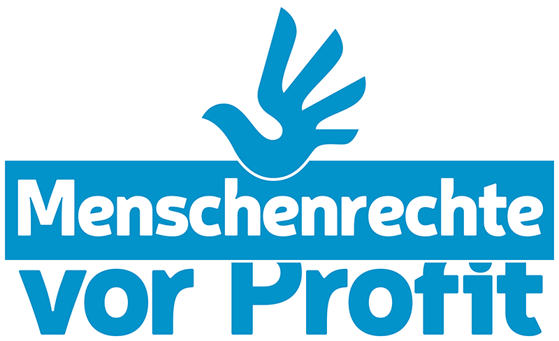 kampagnenlogo "Menschenrechte vor Profit!"